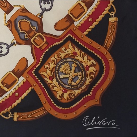 OLIVERA Blue Royal Silk Scarf 34.5"/ 34” EC - Picture 7 of 11